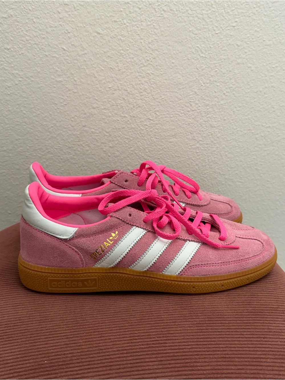 adidas Pink Suede Spezial Sneakers with White Stripes
